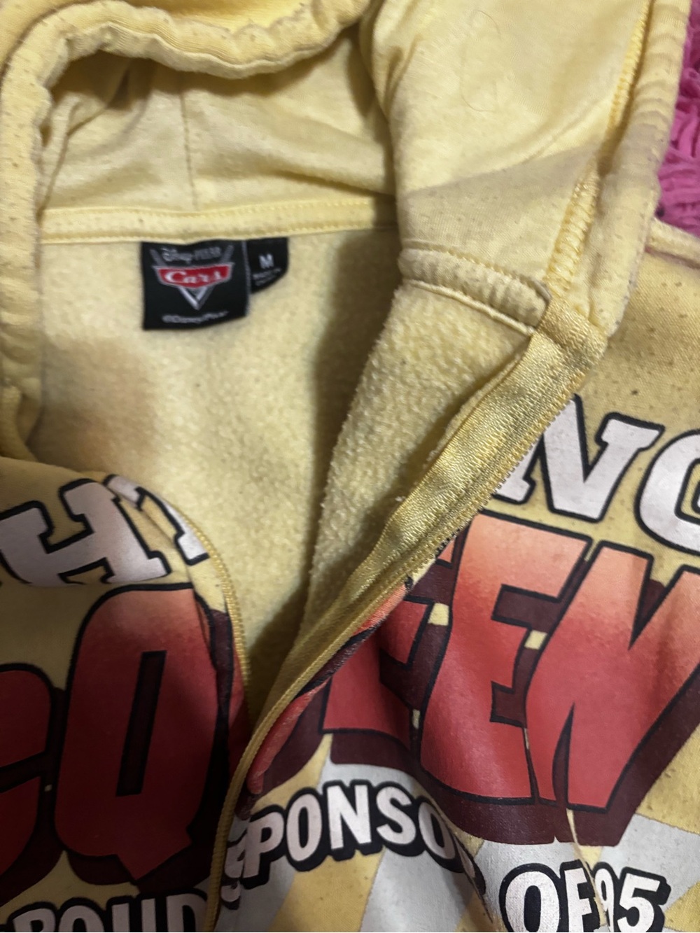 Disney Yellow Hoodie with Red-Orange Gradient Cars Graphic